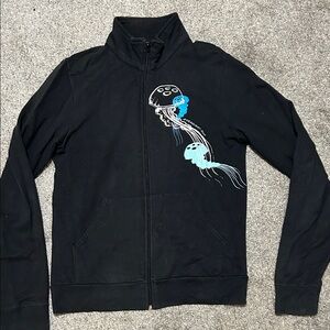 Black Zip-Up Straylight Run Jacket with Jellyfish Design